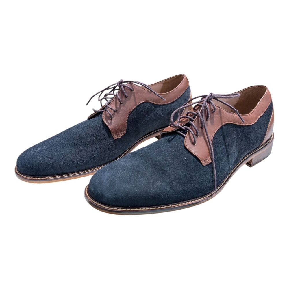 Aston Grey Westwood Mens  Size 11 M Navy Leather Derby Dress Lace Up Shoes